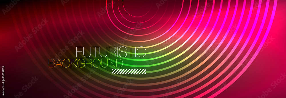 Dark abstract background with glowing neon circles. Trendy layout template for business or technology presentation, internet poster or web brochure cover, wallpaper Dark abstract background with glowing neon circles. Trendy layout template for business or technology presentation, internet poster or web brochure cover, wallpaper