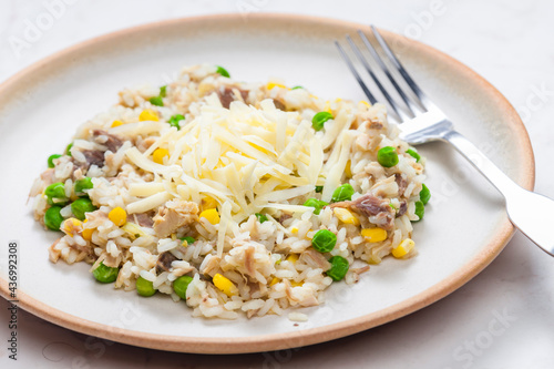 Czech style risotto with corn and green peas