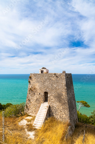 Torre di Monte Pucci near Baia Calenella beach, Vico del Gargano, Foggia, Italy