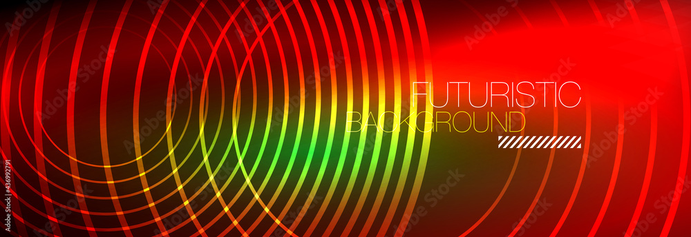 Dark abstract background with glowing neon circles. Trendy layout template for business or technology presentation, internet poster or web brochure cover, wallpaper Dark abstract background with glowing neon circles. Trendy layout template for business or technology presentation, internet poster or web brochure cover, wallpaper