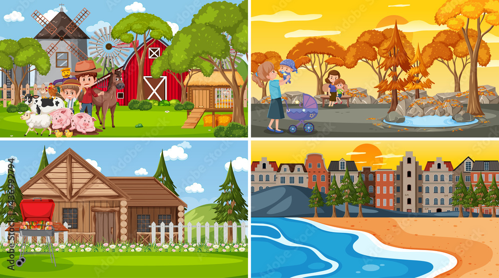 Set of different nature scenes cartoon style Set of different nature scenes cartoon style
