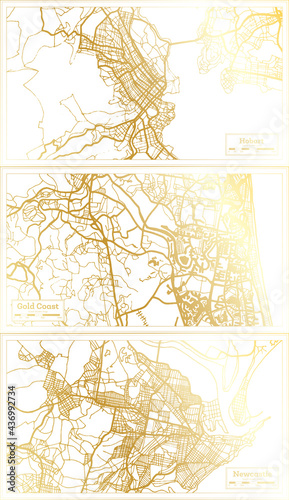 Wallpaper Mural Gold Coast, Newcastle and Hobart Australia City Map Set. Torontodigital.ca