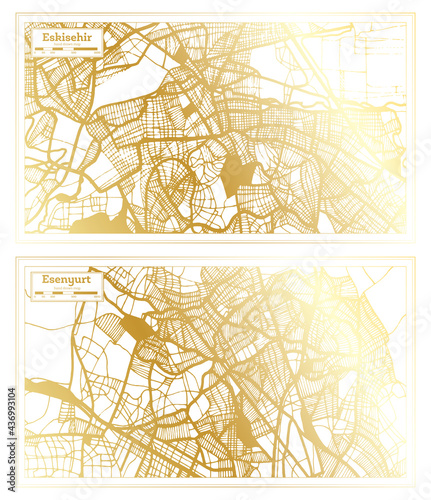 Esenyurt and Eskisehir Turkey City Map Set. photo