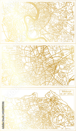Essen Germany, Edinburgh Scotland and Dusseldorf Germany City Map.