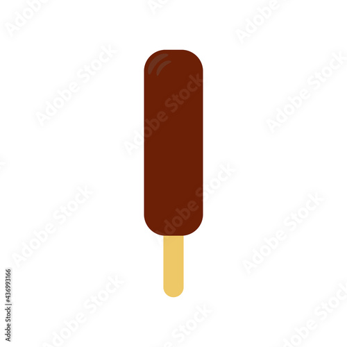 Flat vector illustration of chocolate covered ice cream popsicle bar on a stick. Isolated on white background.