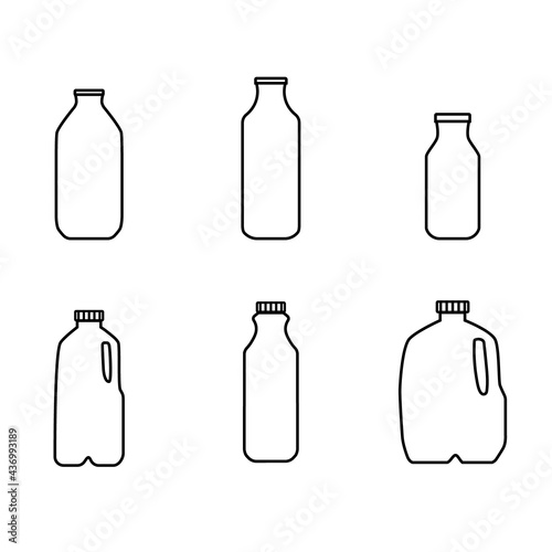 Icon vector illustration set of milk, kefir in different plastic packages and bottles. Isolated on white background.
