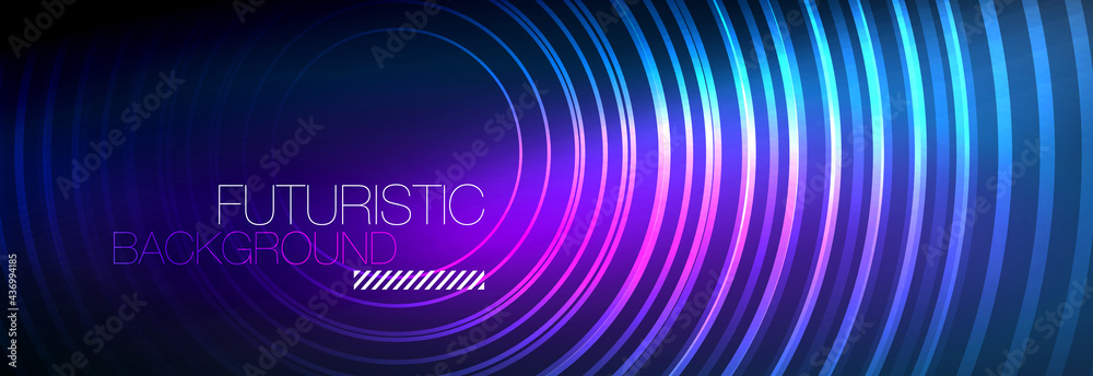 Dark abstract background with glowing neon circles. Trendy layout template for business or technology presentation, internet poster or web brochure cover, wallpaper Dark abstract background with glowing neon circles. Trendy layout template for business or technology presentation, internet poster or web brochure cover, wallpaper