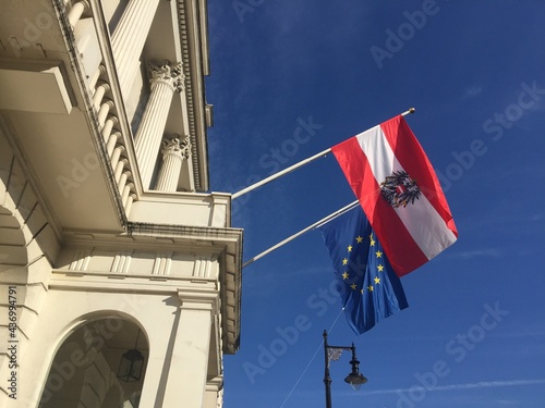 Austrian and EU flags on the Austrian embassy in London 