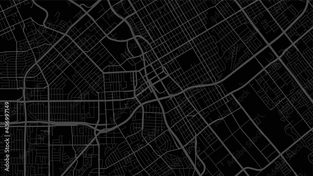 Black and dark grey San Jose city area vector background map, streets and water cartography illustration.