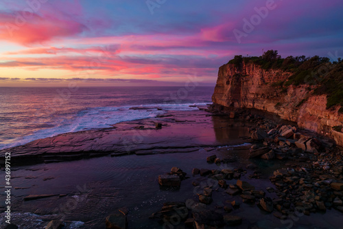 Aerial Sunrise Seascape at Rocky Inlet with colourful high cloud