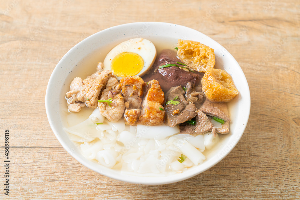 paste of rice flour or boiled Chinese pasta square in clear soup