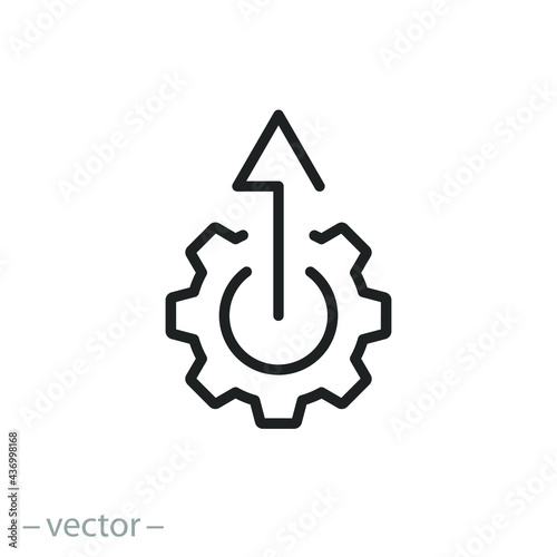system upgrade icon, gear with arrow, update process, install software, thin line symbol on white background - editable stroke vector illustration eps10