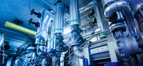 Cuadro en lienzo Industrial zone, Steel pipelines, valves and cables