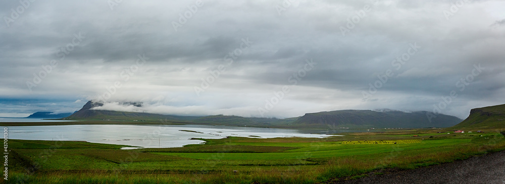 Panorama of Patreksfjordur in West Iceland