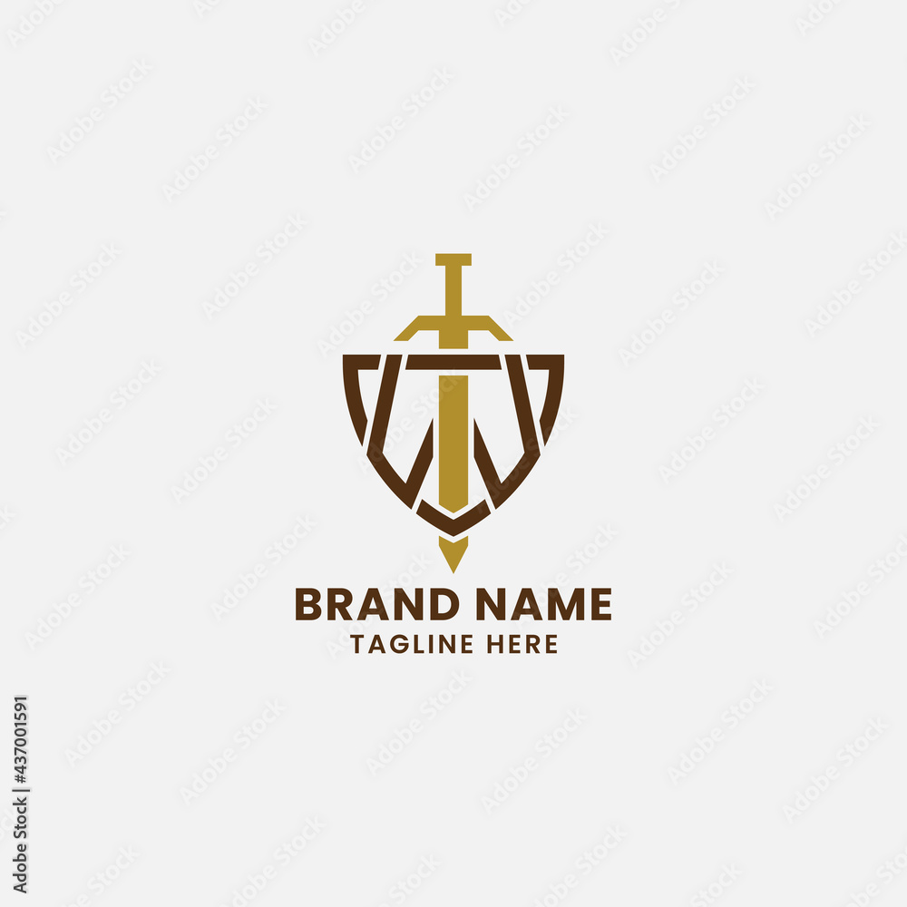 Letter W and Sword on Shield Monogram Initial Logo in White Background Letter W and Sword on Shield Monogram Initial Logo in White Background
