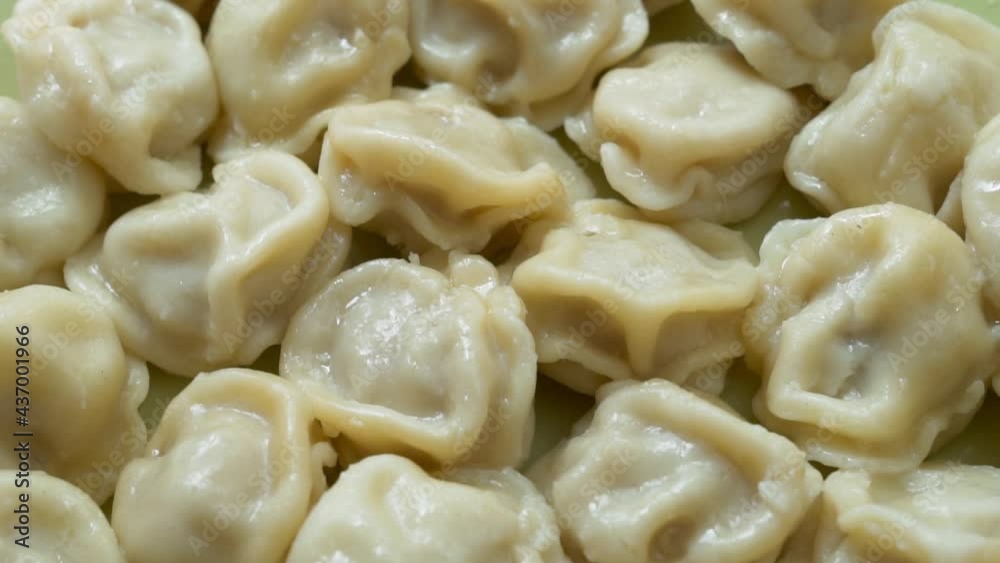 Tasty Vegetarian Dumplings, Cooked, Close-up, Isolated, Spin. Background of Vegan Delicious Dumplings. The Concept of Healthy Vegan Food and Vegetarian Diet. Tasty Vegetarian Dumplings, Cooked, Close-up, Isolated, Spin. Background of Vegan Delicious Dumplings. The Concept of Healthy Vegan Food and Vegetarian Diet.