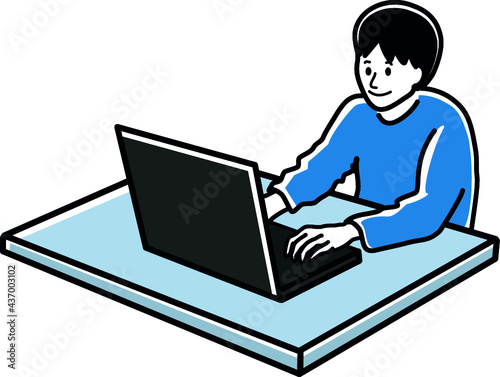 ベクター素材 パソコンの前でに座る 在宅勤務中の男性 オンライン会議