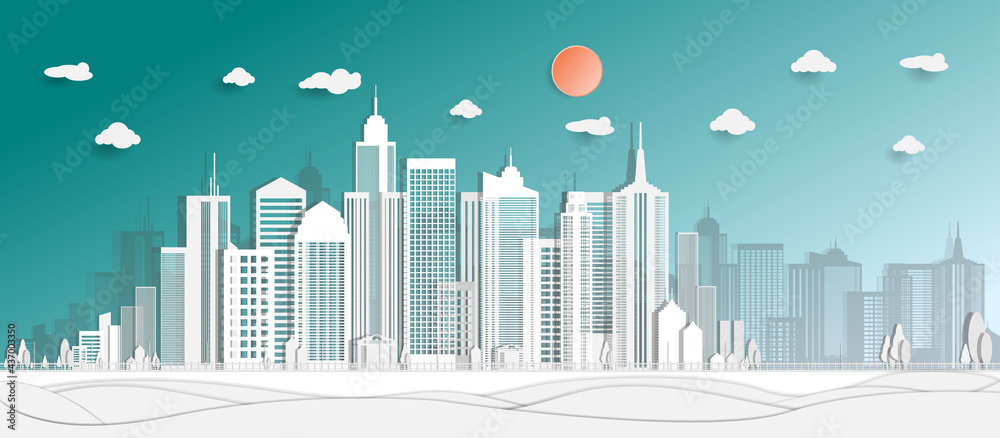 paper cut style vector illustration panorama of capital landmarks For travel posters and postcards