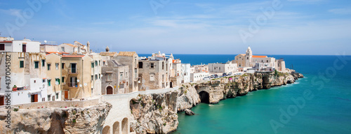 View of Vieste town, Gargano, Puglia, Italy. Panoramic view. Travel, tourist destination, vacations concept photo