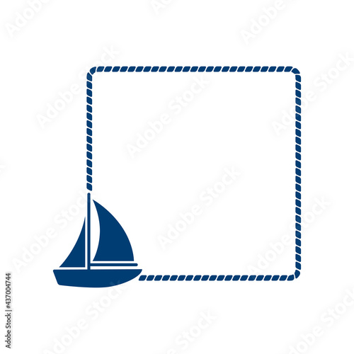 Logotipo con barco de vela con marco de cuerda en color azul