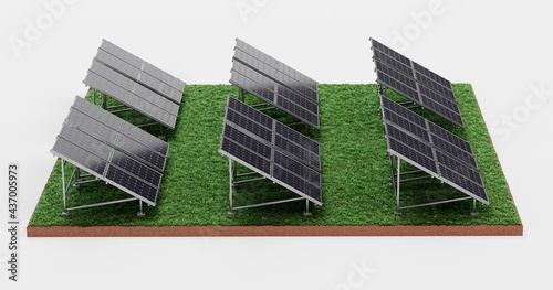 Realistic 3D Render of Solar Panel Farm