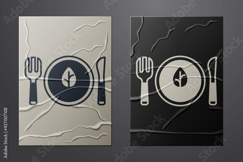 White Vegan food diet icon isolated White background. Organic, bio, eco symbol. Vegan, no meat, lactose free, healthy, fresh and nonviolent food. Paper art style. Vector