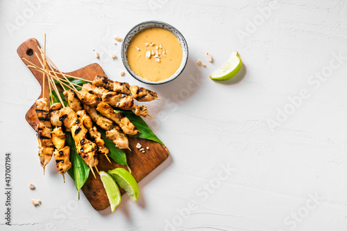 Photography Chicken grilled satay skewers