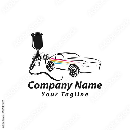 car painting logo with spray gun and Unique Colorful Vehicle Concept.
