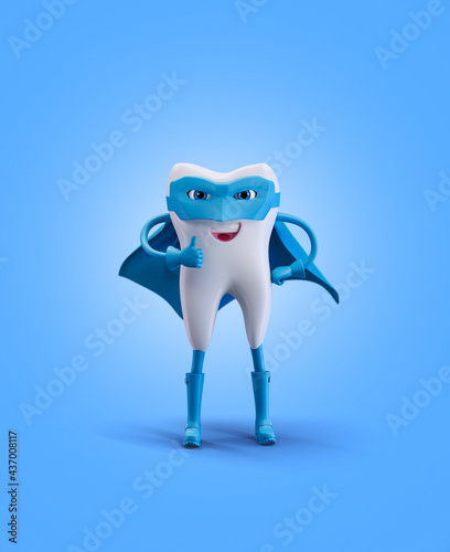 Tooth as super hero. Render 3d illustration