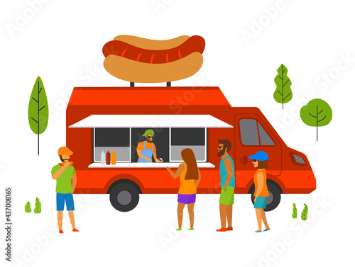 food truck in the park vector scene