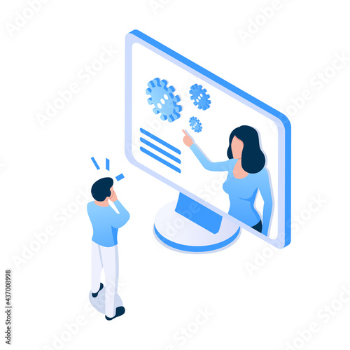 Man watching news about coronavirus. Vector illustration in isometric style. Isolated on white background.