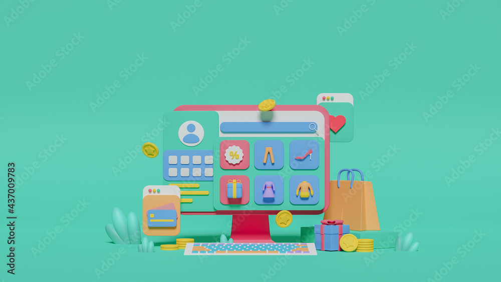Naklejka premium 3d rendering of shopping online web store concept