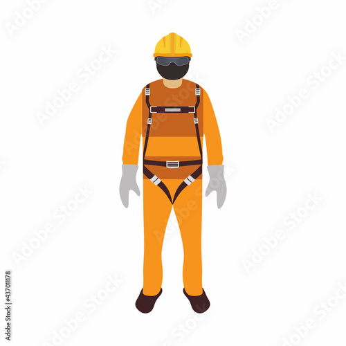 Yellow safety clothes for engineer in flat element style isolated on white background