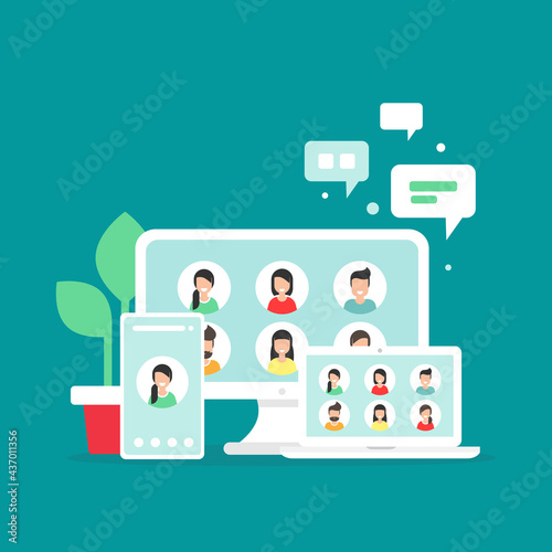 Webinar, online lass, remote team work concept. Learn and study via teleconference or video course.
