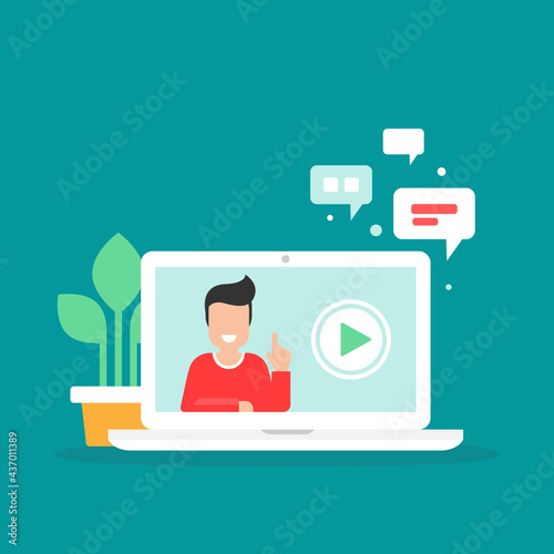 Webinar, online lass, remote team work concept. Learn and study via teleconference or video course.
