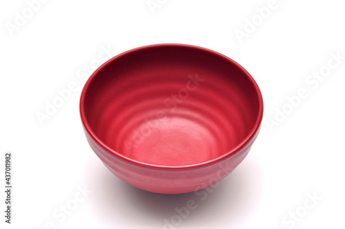 Empty red bowl studio shoot white background