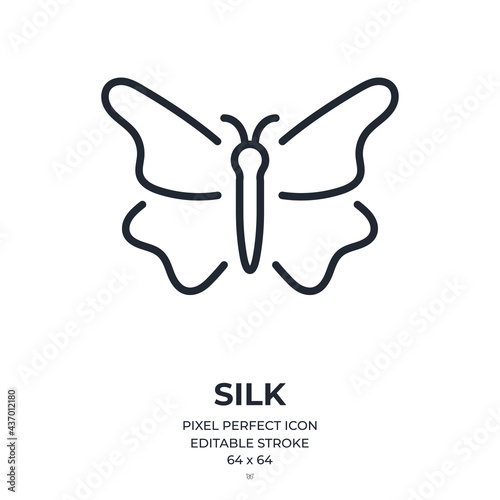 Butterfly silk editable stroke outline icon isolated on white background flat vector illustration. Pixel perfect. 64 x 64.