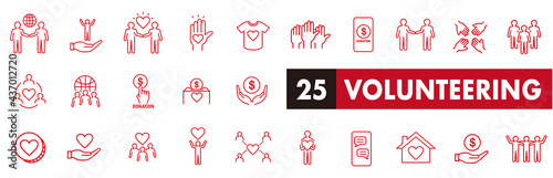 Volunteering icons set. Outline set of volunteering vector icons for web design isolated on white background