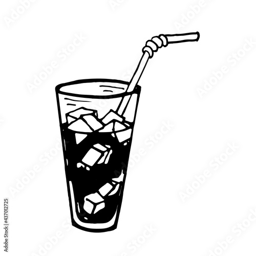 One glass glass with a cocktail .ice and a straw on a white background.The vector drink can be used in menus,textiles, and postcards