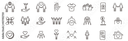 Volunteering icons set. Outline set of volunteering vector icons for web design isolated on white background