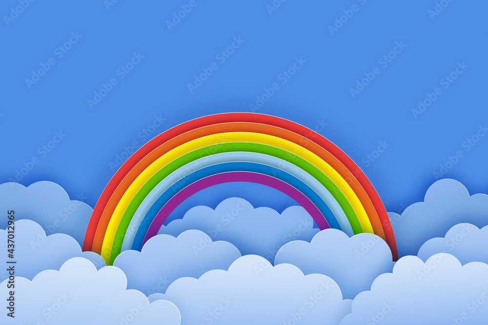 Bright summer background with rainbow, clouds and blue sky. Bright summer background with rainbow, clouds and blue sky.
