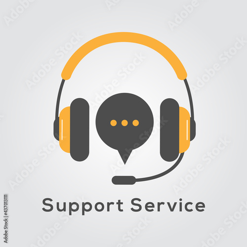 headset with the text Support service . Customer Support Icon