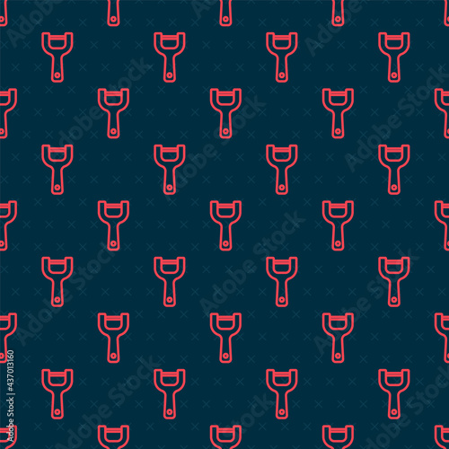 Red line Vegetable peeler icon isolated seamless pattern on black background. Knife for cleaning of vegetables. Kitchen item, appliance. Vector