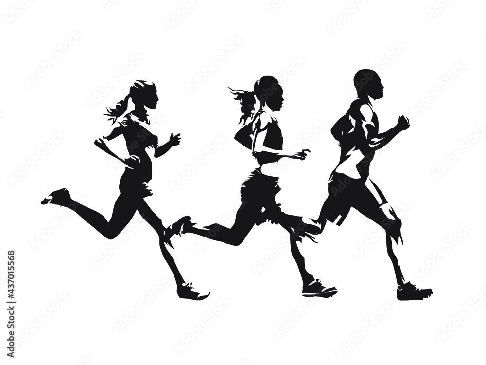 Running people, isolated vector silhouette. Group of runners. Man and women. Run Running people, isolated vector silhouette. Group of runners. Man and women. Run