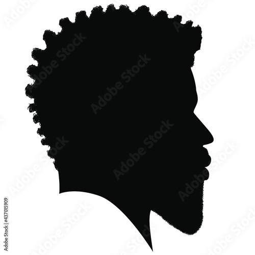 Black African American profile picture, Man from the side with afroharren. Black Men African American with Dreadlocks hairstyle, afro hair and beard. vector illustration realistic silhouette   photo