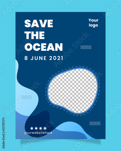 World Ocean Day blue flyer template
