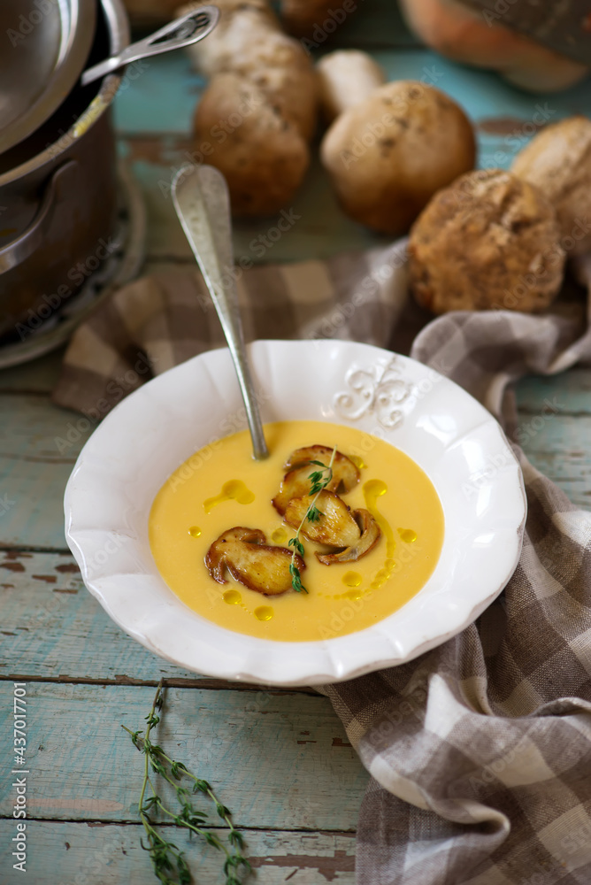Pumpkin and potato mushroom soup..style rustic Pumpkin and potato mushroom soup..style rustic