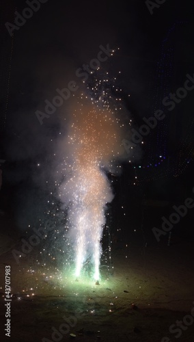 A picture of burning crackers on the festival of Diwali in India, as part of the customs of the festival.
