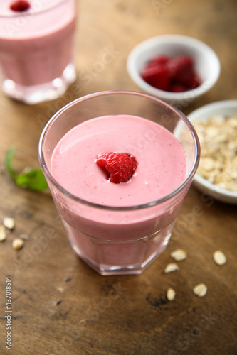 Traditional homemade raspberry smoothie or milk shake