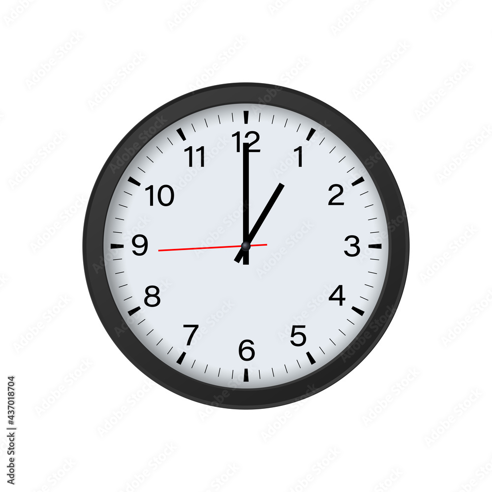 Round Clock Mockup Isolated on White Background, 1 O'clock. Vector Illustration Round Clock Mockup Isolated on White Background, 1 O'clock. Vector Illustration